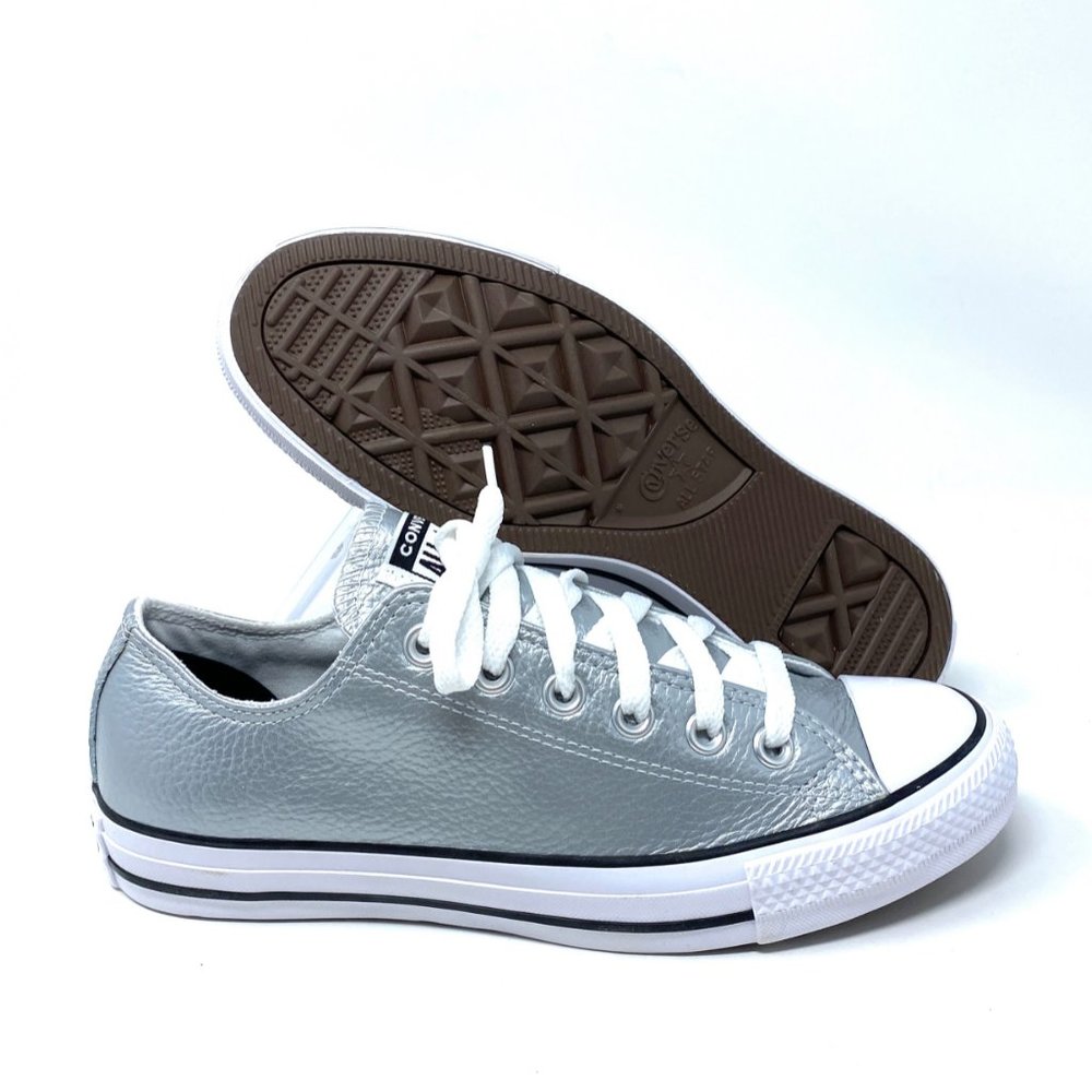 🌿Sale🌿 Converse Womens CTAS OX Pure Silver Synthetic Leather AUTHENTIC 170989C - Picture 5 of 10